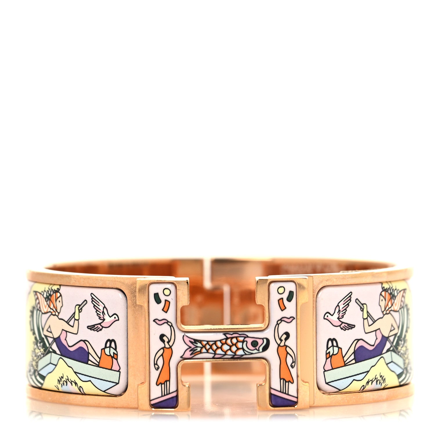 Hermes Enamel Printed Wide L'Epopee d'Hermes Clic Clac H Bracelet GM Rose Dragee 1 of 4