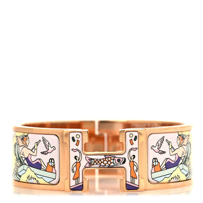 Hermes Enamel Printed Wide L'Epopee d'Hermes Clic Clac H Bracelet GM Rose Dragee 1 of 4