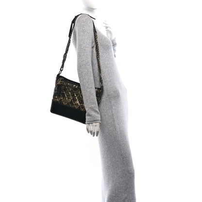 Chanel Metallic Crumpled Goatskin Quilted Medium Gabrielle Hobo Black Gold 2 of 10