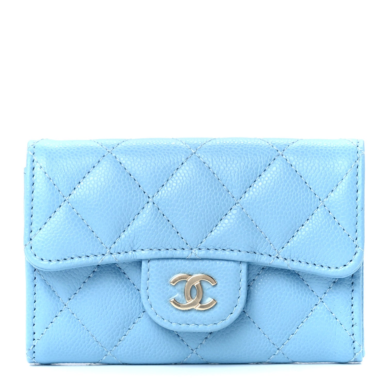 Chanel Caviar Quilted Flap Card Holder Wallet Light Blue 1 of 12