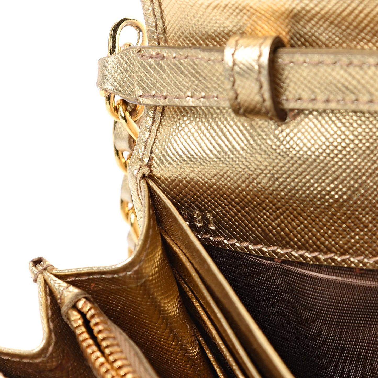 Saffiano Metal Oro Chain Wallet Gold