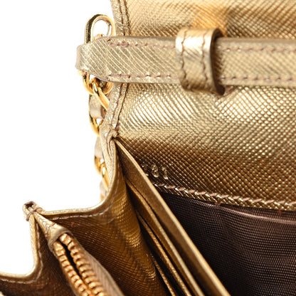 Prada Saffiano Metal Oro Chain Wallet Gold 7 of 13
