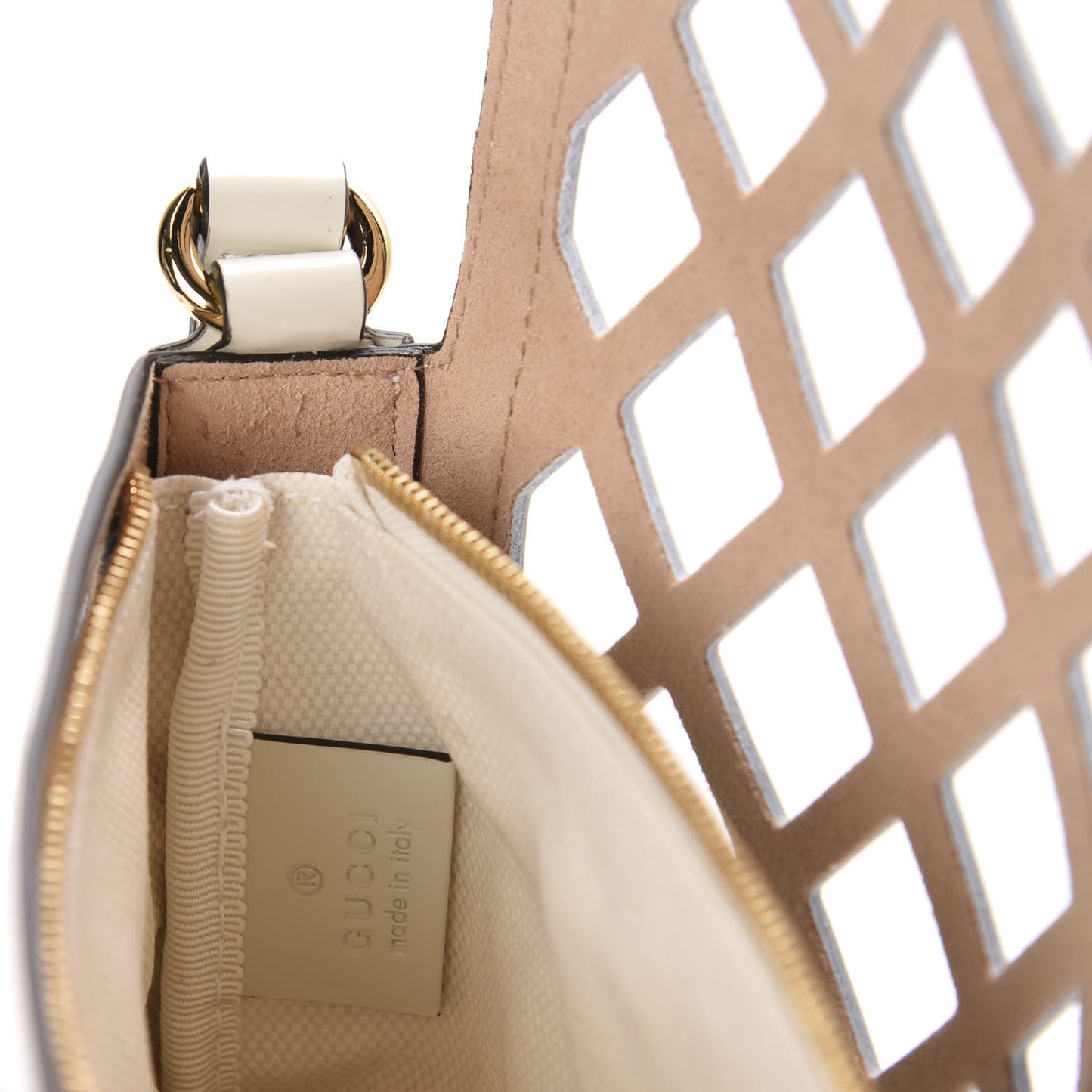 Canvas Flora Floral Calfskin Medium Cutout Shoulder Bag White Multicolor