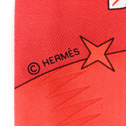 Hermes Silk La Source de Pegase Twilly Rouge Bleu Roy White 3 of 4