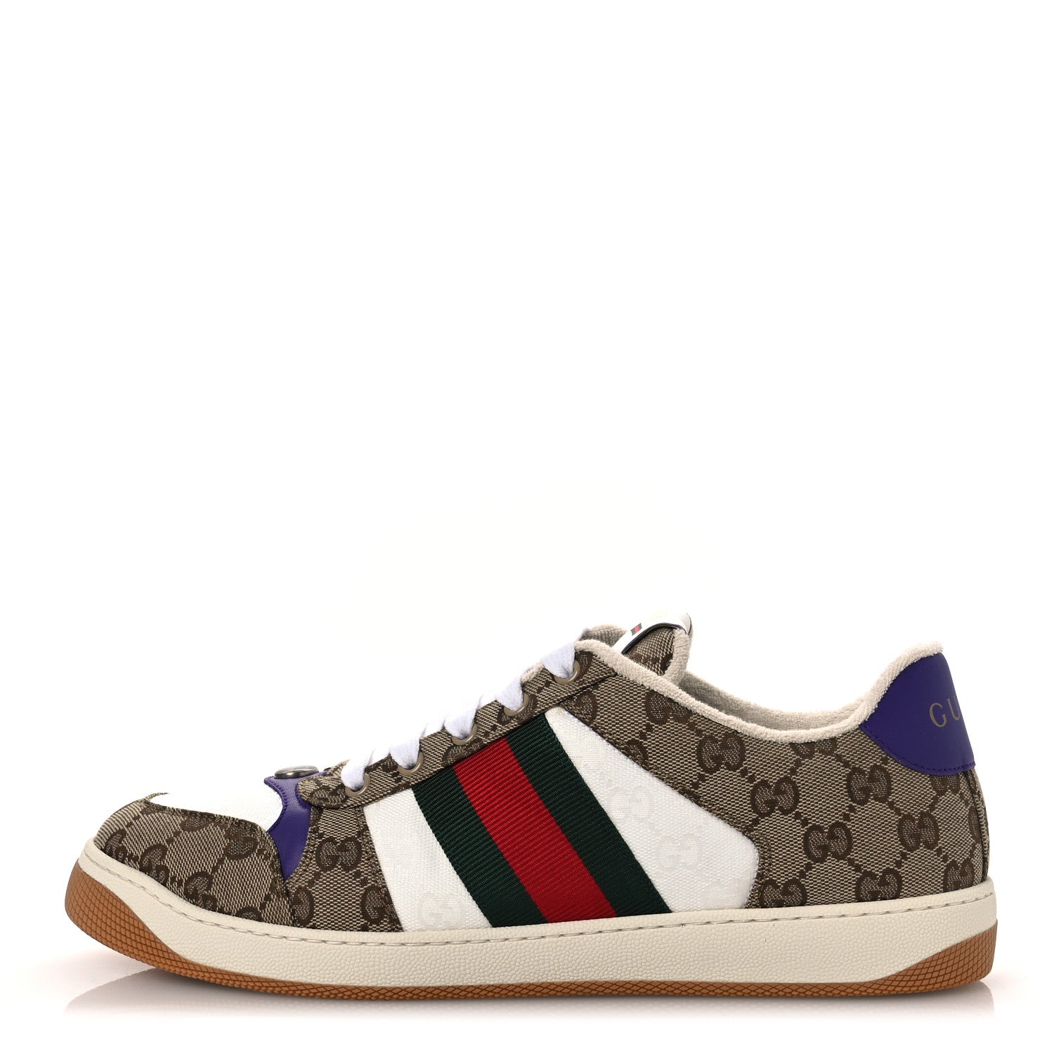 Gucci Calfskin Lame GG Monogram Web Mens Screener Sneakers 10 1 of 10