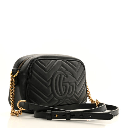 Gucci Calfskin Matelasse Small GG Marmont Chain Shoulder Bag Black 2 of 12