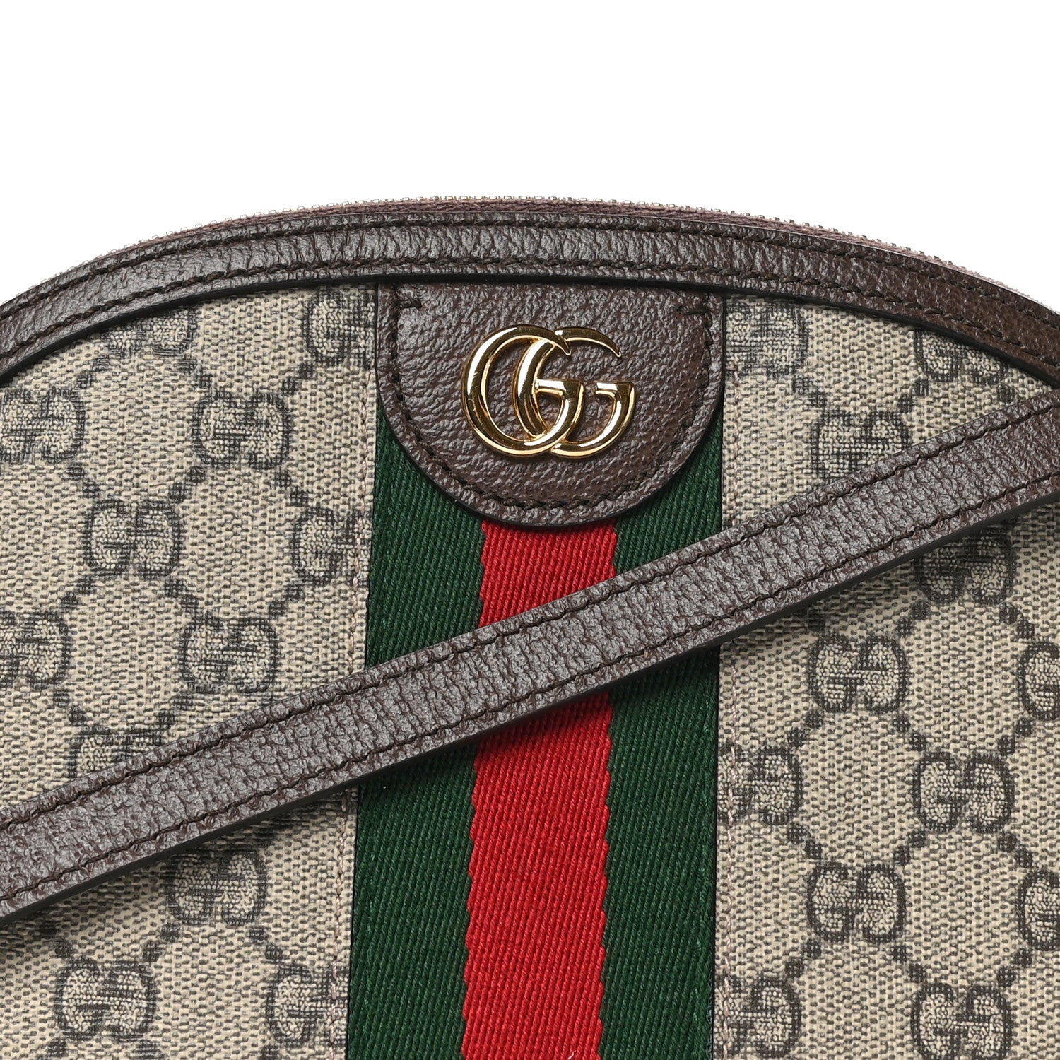 Gucci GG Supreme Monogram Textured Dollar Calfskin Web Small Ophidia Dome Shoulder Bag Beige Ebony New Acero 8 of 11