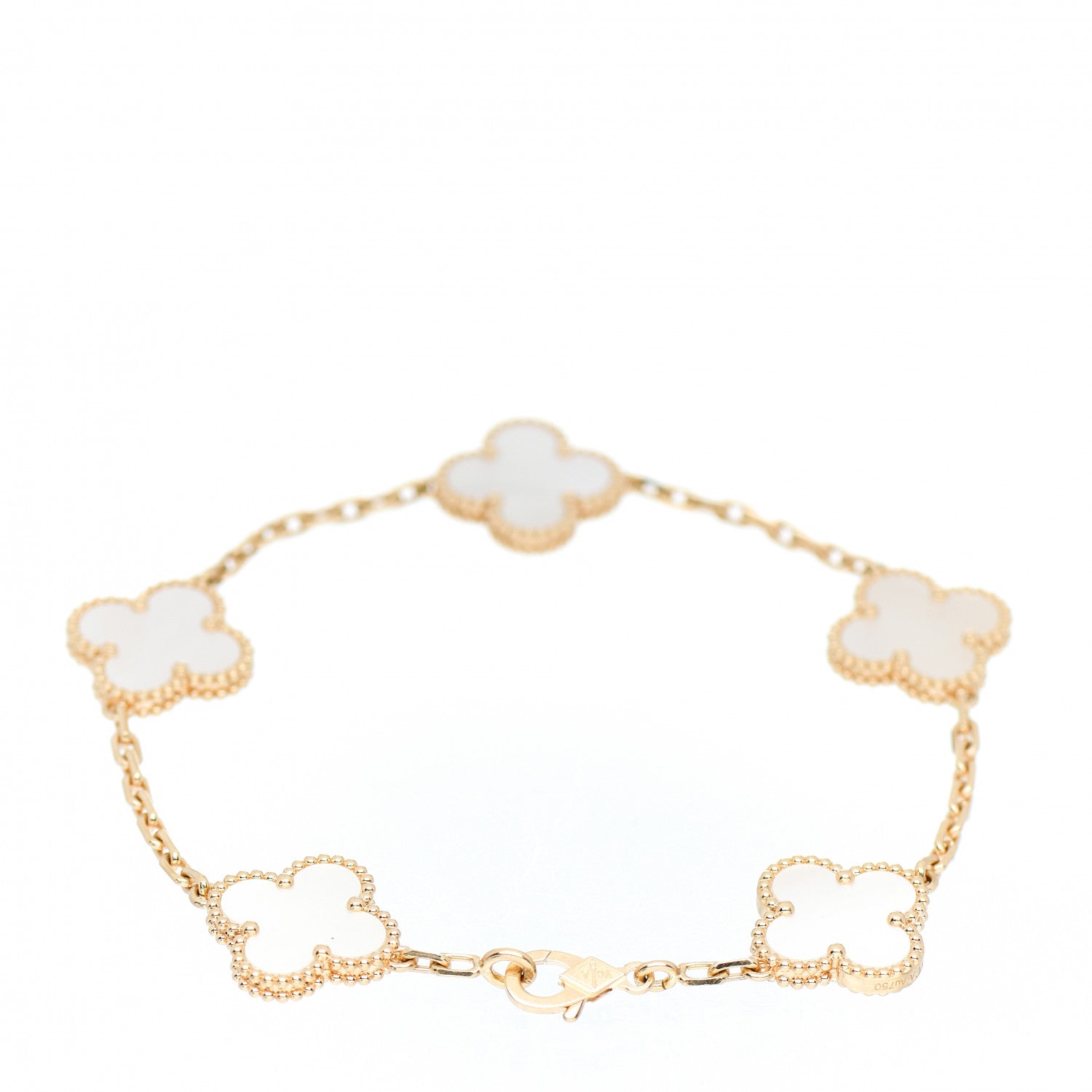 Van Cleef & Arpels 18K Yellow Gold Mother of Pearl 5 Motifs Vintage Alhambra Bracelet 3 of 5