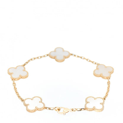 Van Cleef & Arpels 18K Yellow Gold Mother of Pearl 5 Motifs Vintage Alhambra Bracelet 3 of 5
