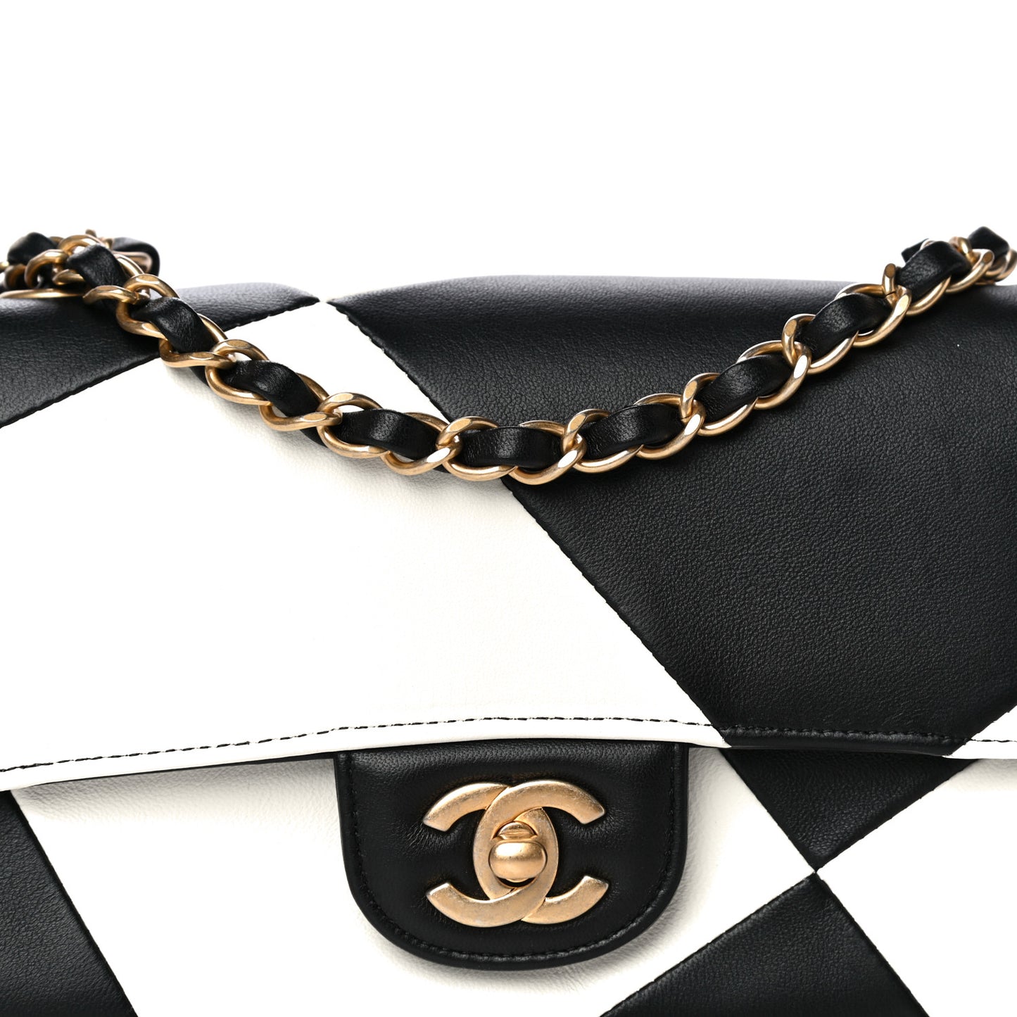 Lambskin Geometric Patchwork Mini Flap Black White