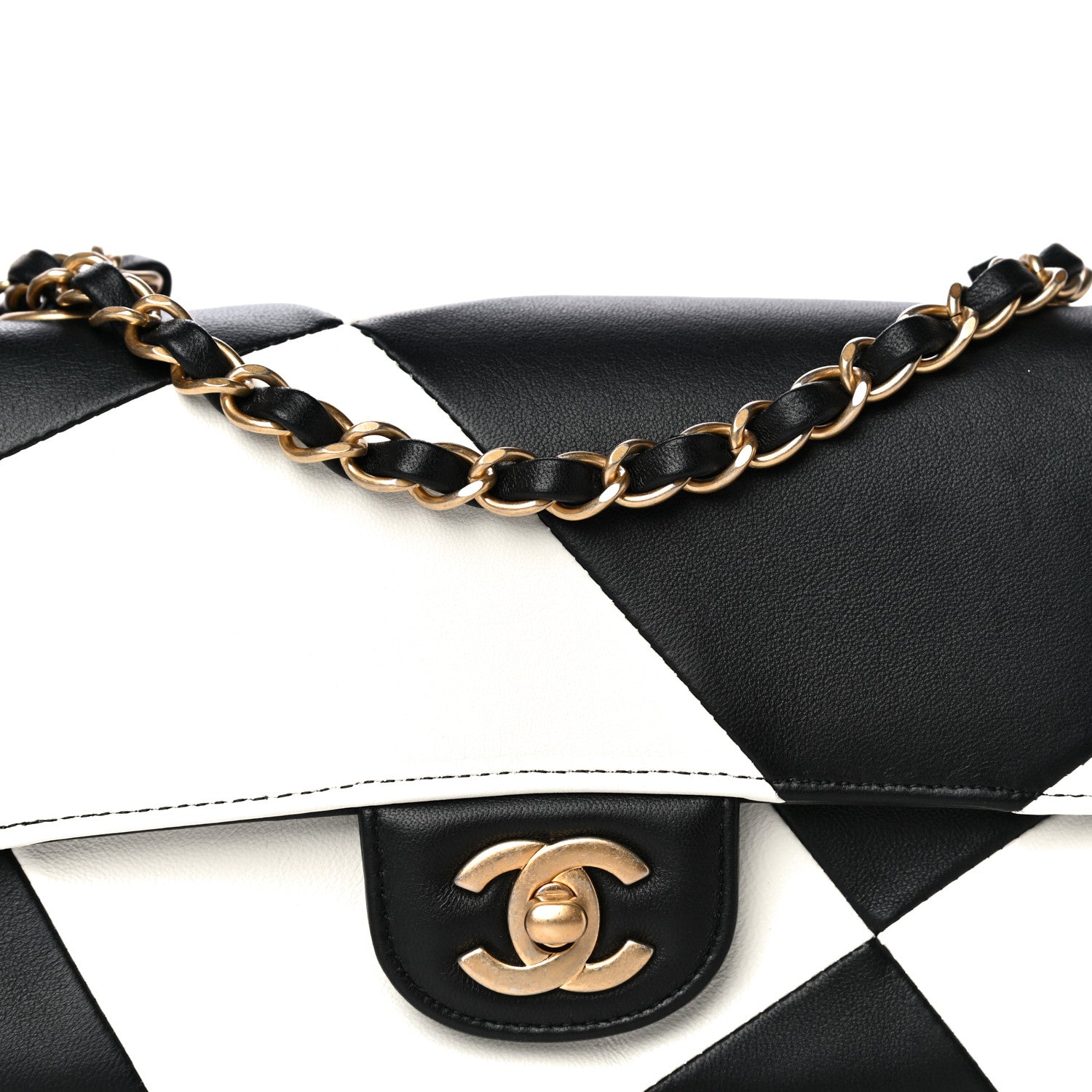 Chanel Lambskin Geometric Patchwork Mini Flap Black White 8 of 11