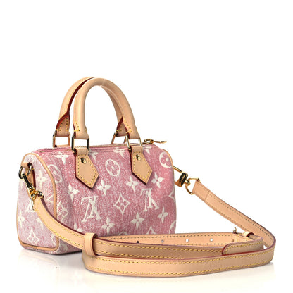 Louis Vuitton Monogram Jacquard Denim Nano Speedy Bandouliere Pink 3 of 9