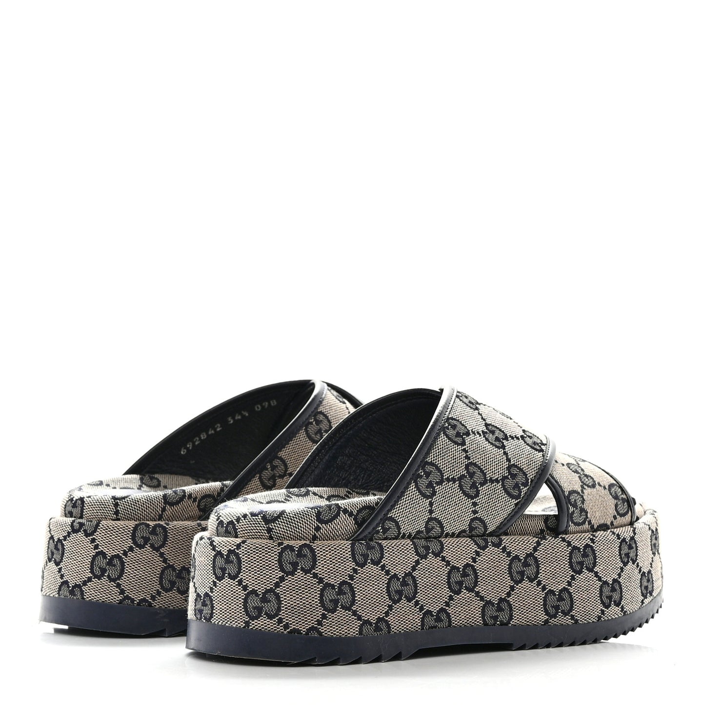 Monogram Criss Cross Platform Slide Sandals 34.5 Beige Blue