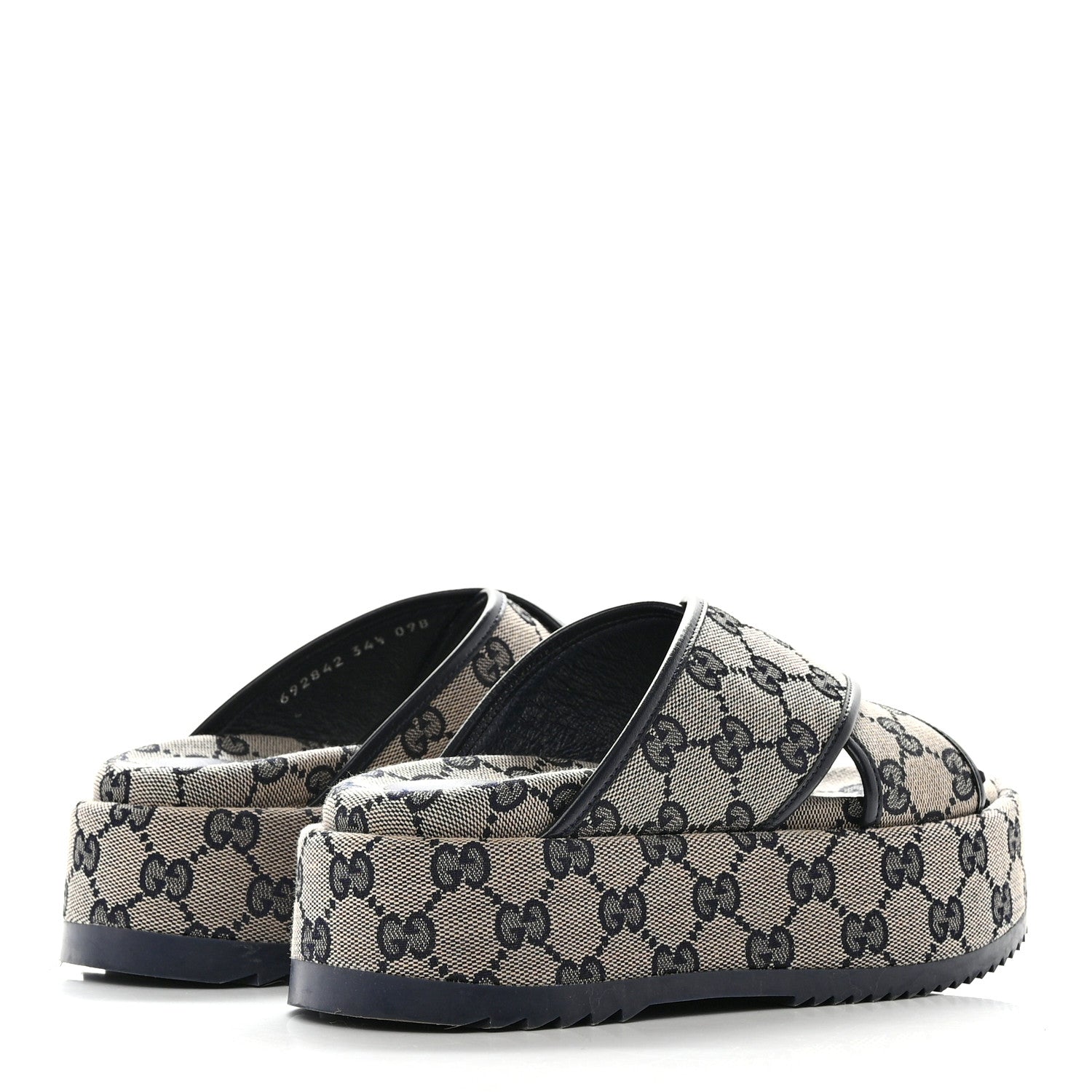Gucci Monogram Criss Cross Platform Slide Sandals 34.5 Beige Blue 4 of 11