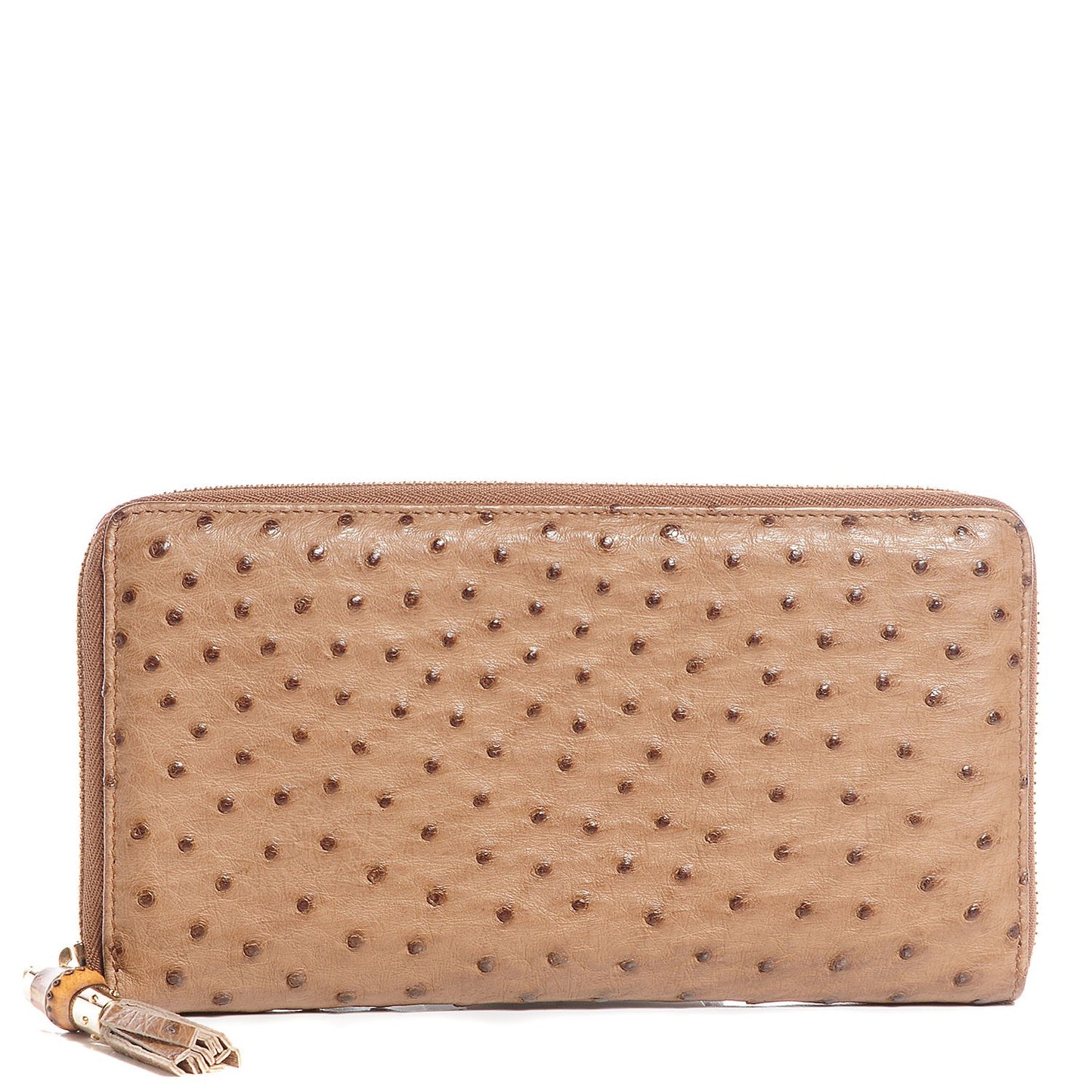 Ostrich Bamboo Zip Around Wallet Dark Beige