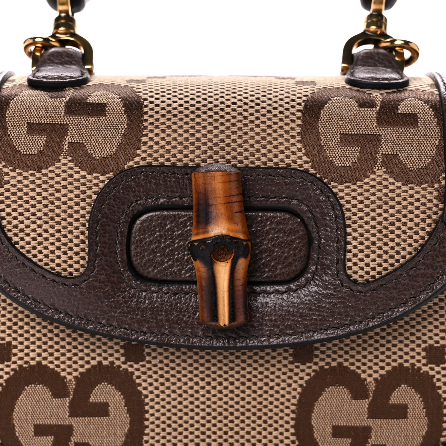Gucci Monogram Jumbo GG Textured Dollar Calfskin Web Mini Bamboo 1947 Top Handle Bag Camel Ebony New Acero 7 of 10