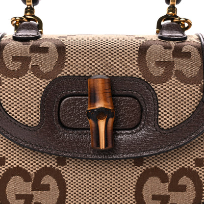 Gucci Monogram Jumbo GG Textured Dollar Calfskin Web Mini Bamboo 1947 Top Handle Bag Camel Ebony New Acero 7 of 10