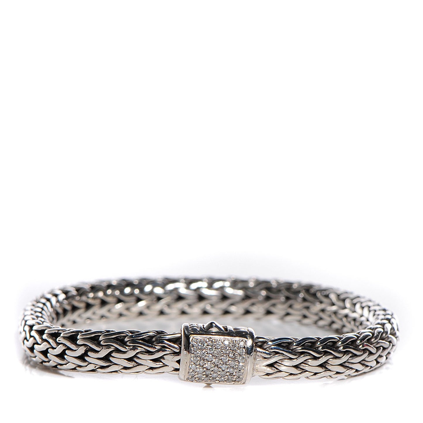 Sterling Silver Pave Diamond Medium Classic Chain Clasp Bracelet
