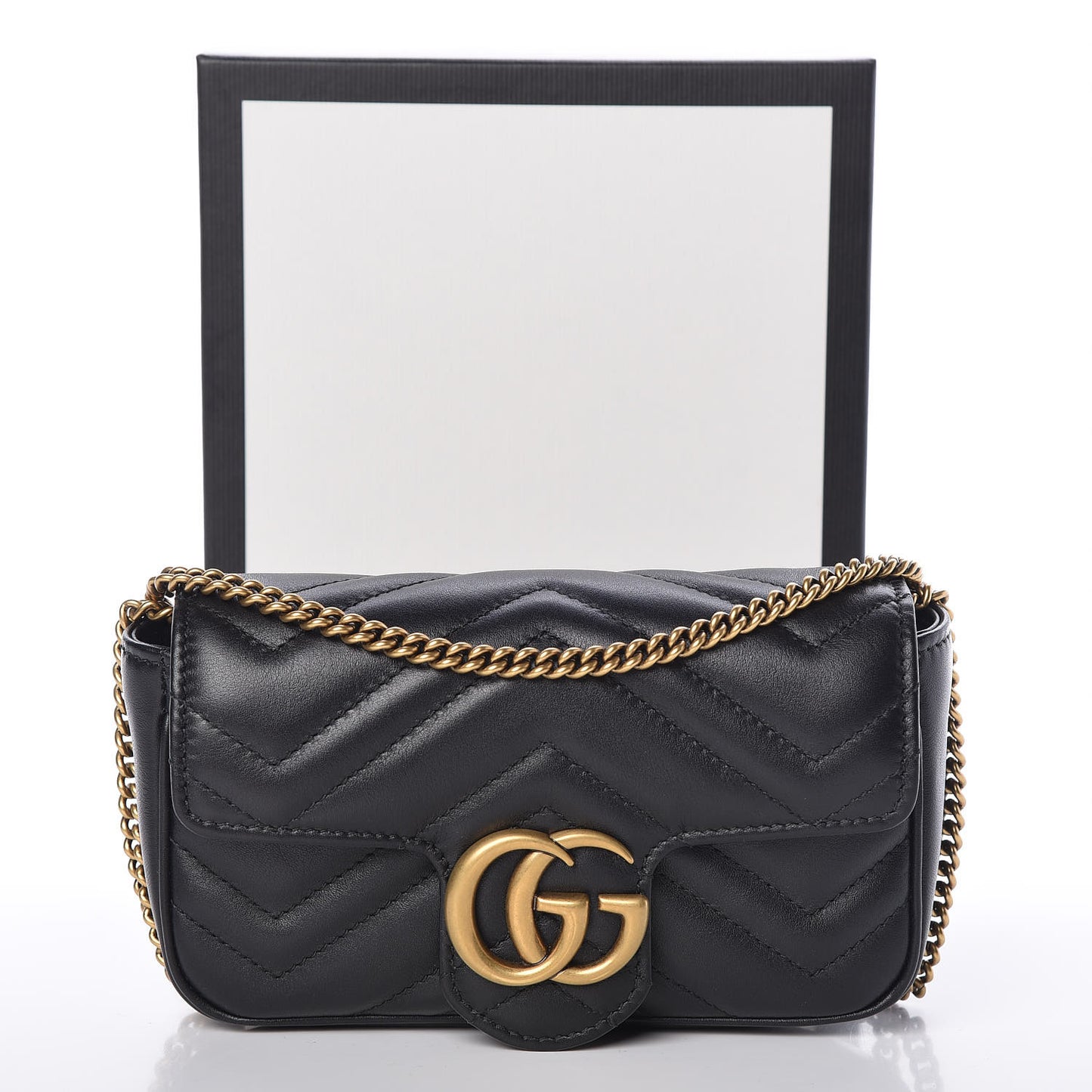 Calfskin Matelasse Super Mini GG Marmont Shoulder Bag Black