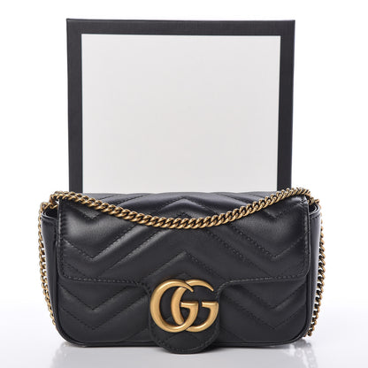 Gucci Calfskin Matelasse Super Mini GG Marmont Shoulder Bag Black 10 of 10