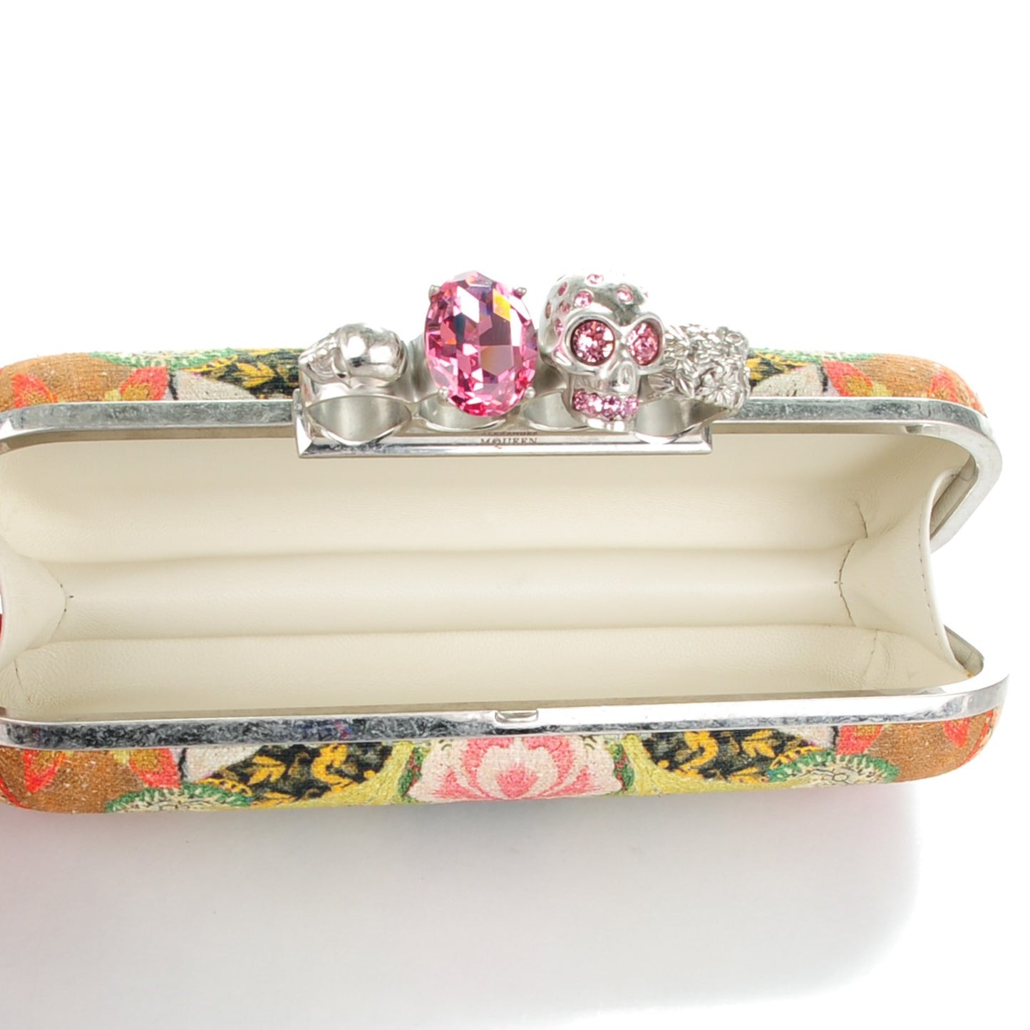 Printed Canvas Floral Knuckle Box Clutch Red