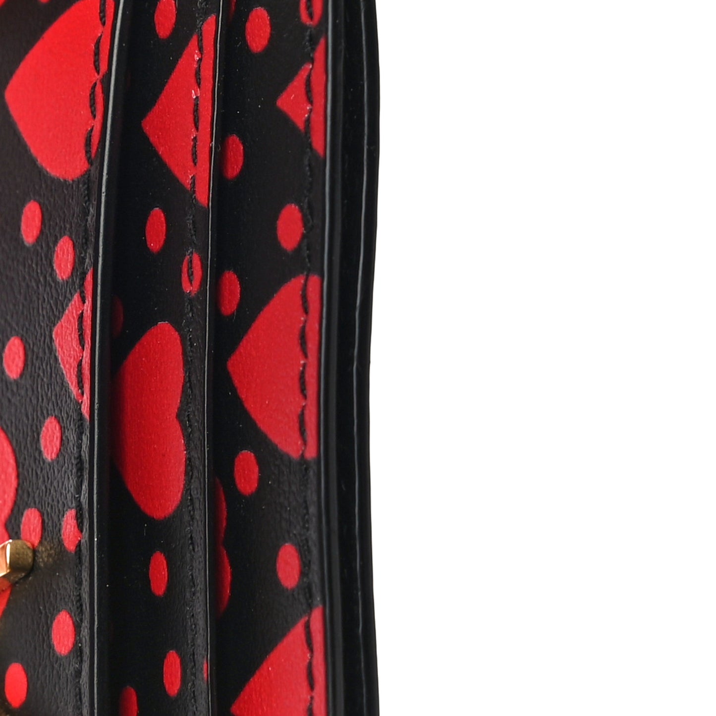 Calfskin Heart Print Monogram Credit Card Case Black Red