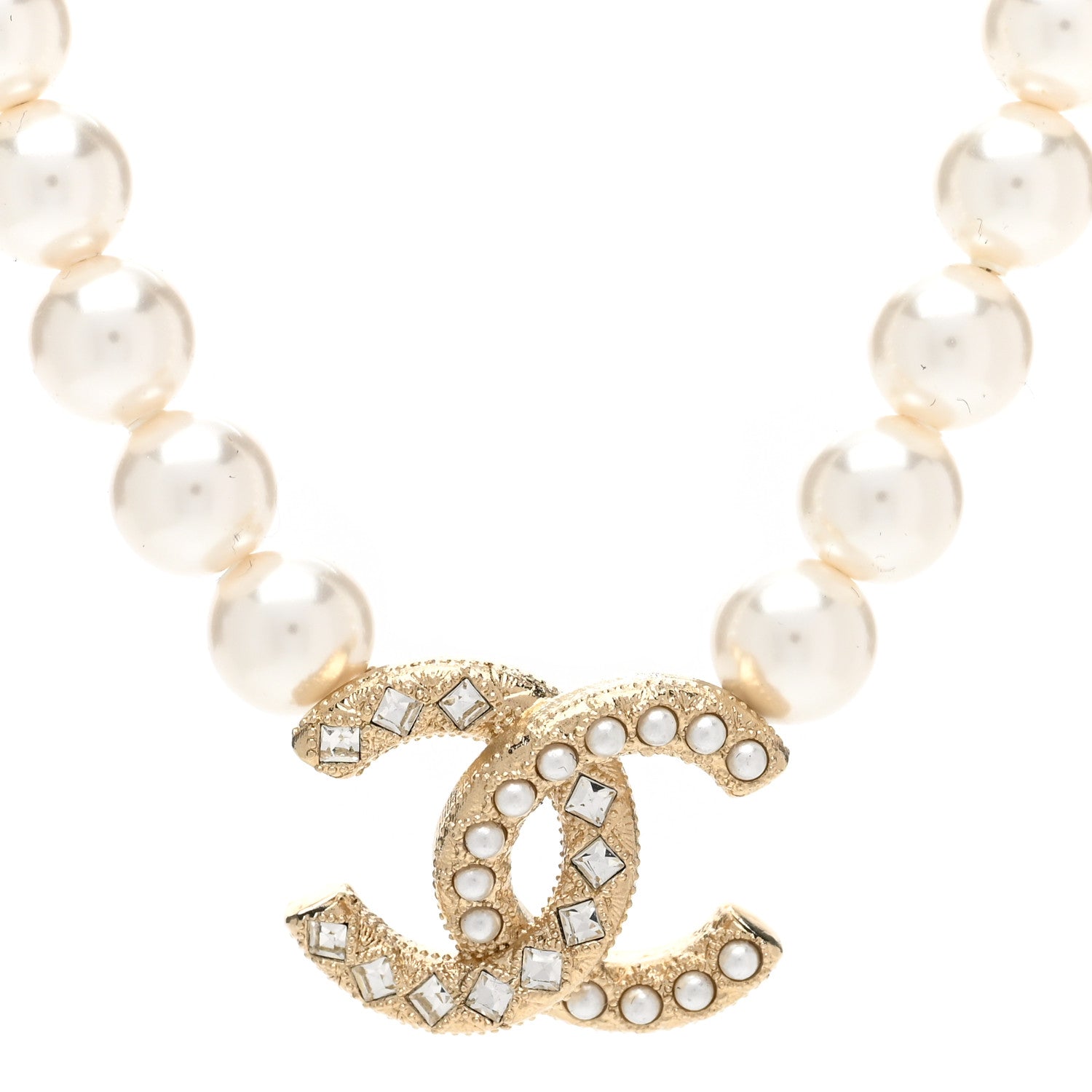 Chanel Pearl Crystal Chain CC Necklace Gold 4 of 6