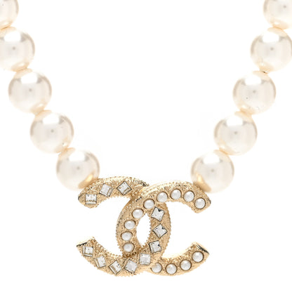 Chanel Pearl Crystal Chain CC Necklace Gold 4 of 6