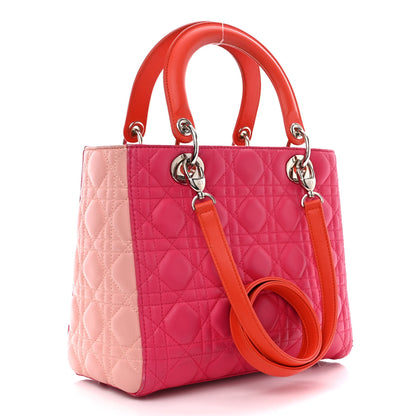 Christian Dior Lambskin Cannage Tri-Color Medium Lady Dior Orange Riviera Fuchsia Cosmopolitan Lipstick Natural 3 of 18