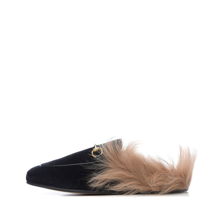 Gucci Velvet Fur Womens Princetown Slippers 39 Black 1 of 8