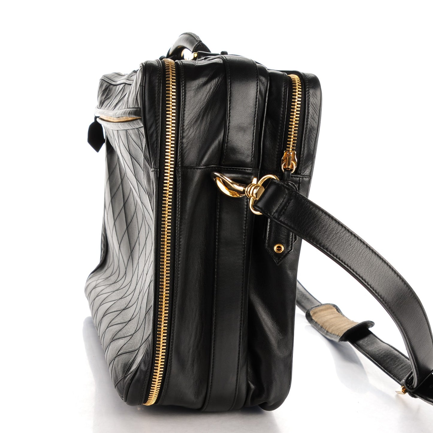 Lambskin Stitched Suitcase Travel Bag Black
