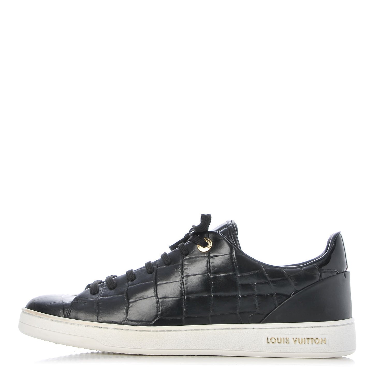 Calfskin Crocodile Embossed Frontrow Sneakers 39.5 Black