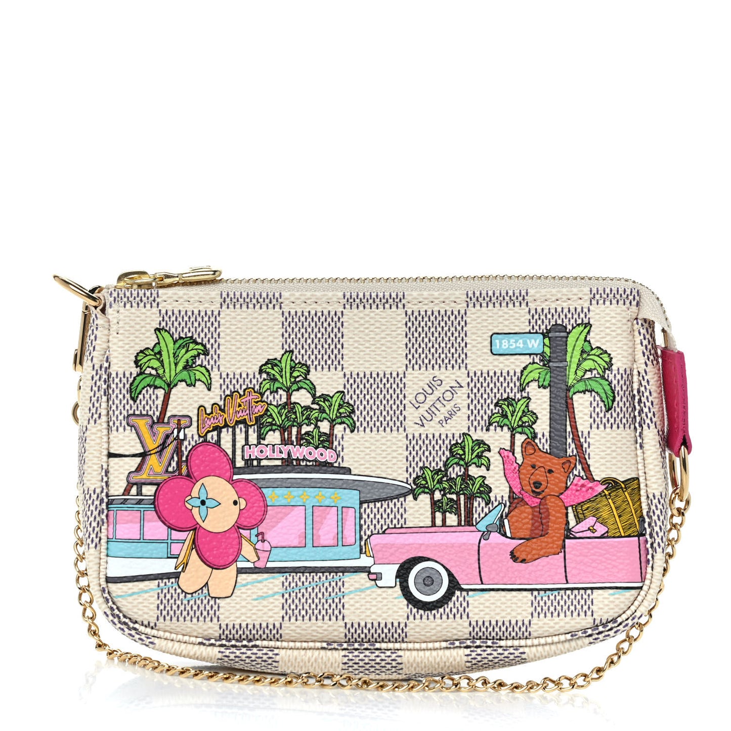 Damier Azur 2021 Christmas Animation Hollywood Mini Pochette Accessories Fuchsia