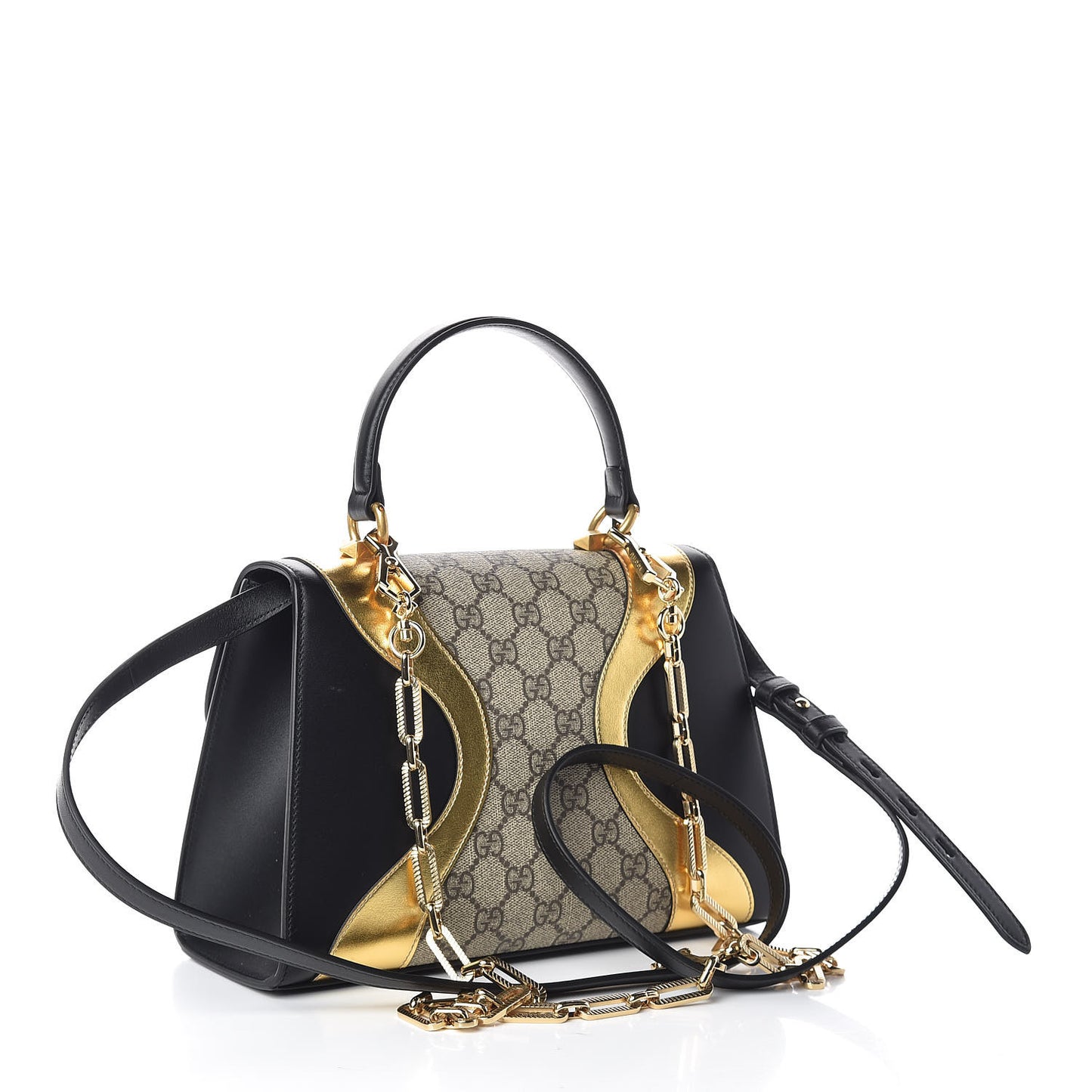 GG Supreme Monogram Small Osiride Top Handle Bag Black Gold