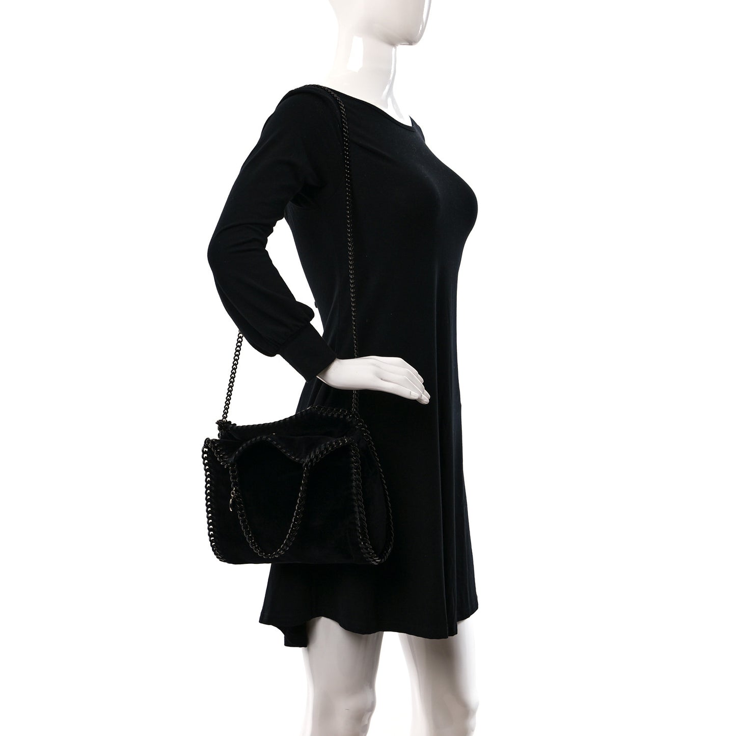 Velvet Mini Falabella Fold Over Tote Black