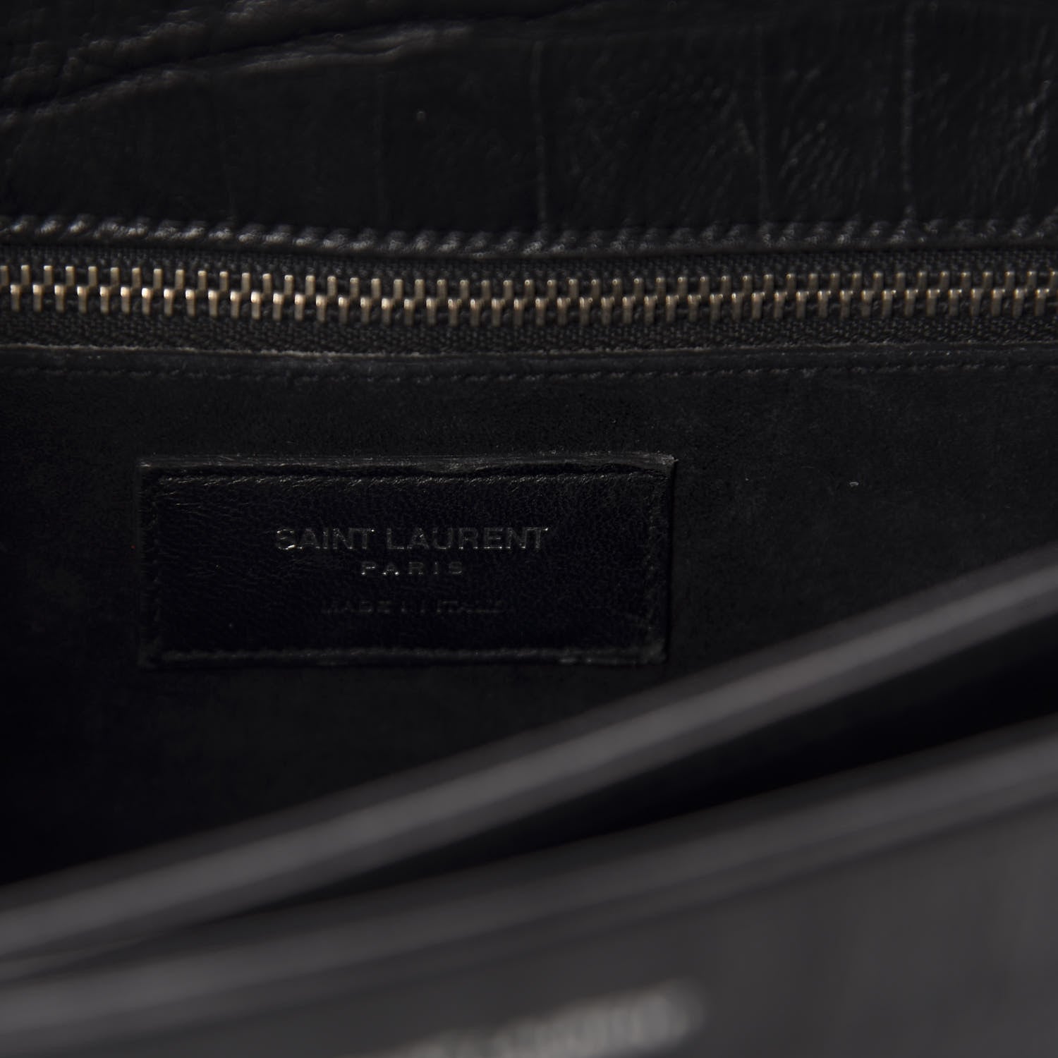 Saint Laurent Calfskin Crocodile Embossed Medium Monogram Universite Bag Black 9 of 10