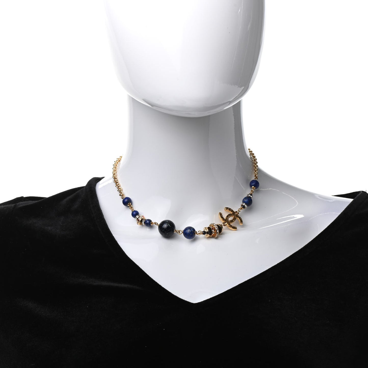 Crystal Bead Scarab CC Choker Necklace Blue