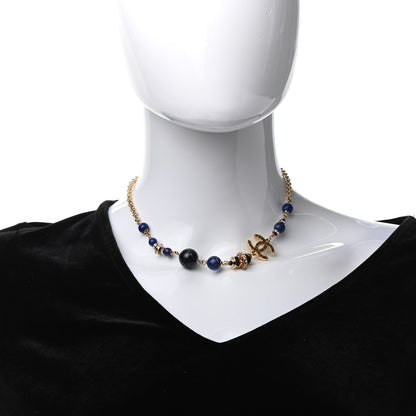 Chanel Crystal Bead Scarab CC Choker Necklace Blue 2 of 5