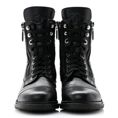 Chanel Calfskin Quilted Lace Up Combat Boots 38 Black 2 of 13