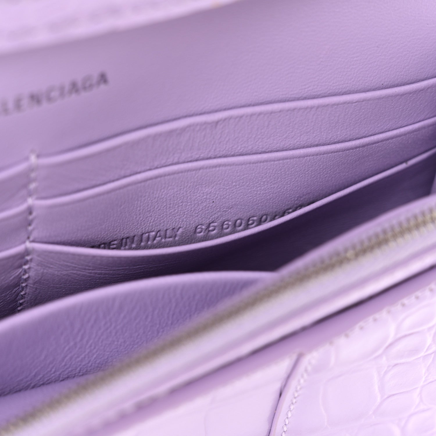 Balenciaga Shiny Calfskin Crocodile Embossed Hourglass Chain Bag Lilac 7 of 11