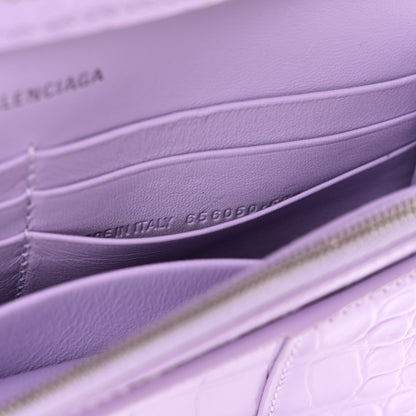 Balenciaga Shiny Calfskin Crocodile Embossed Hourglass Chain Bag Lilac 7 of 11