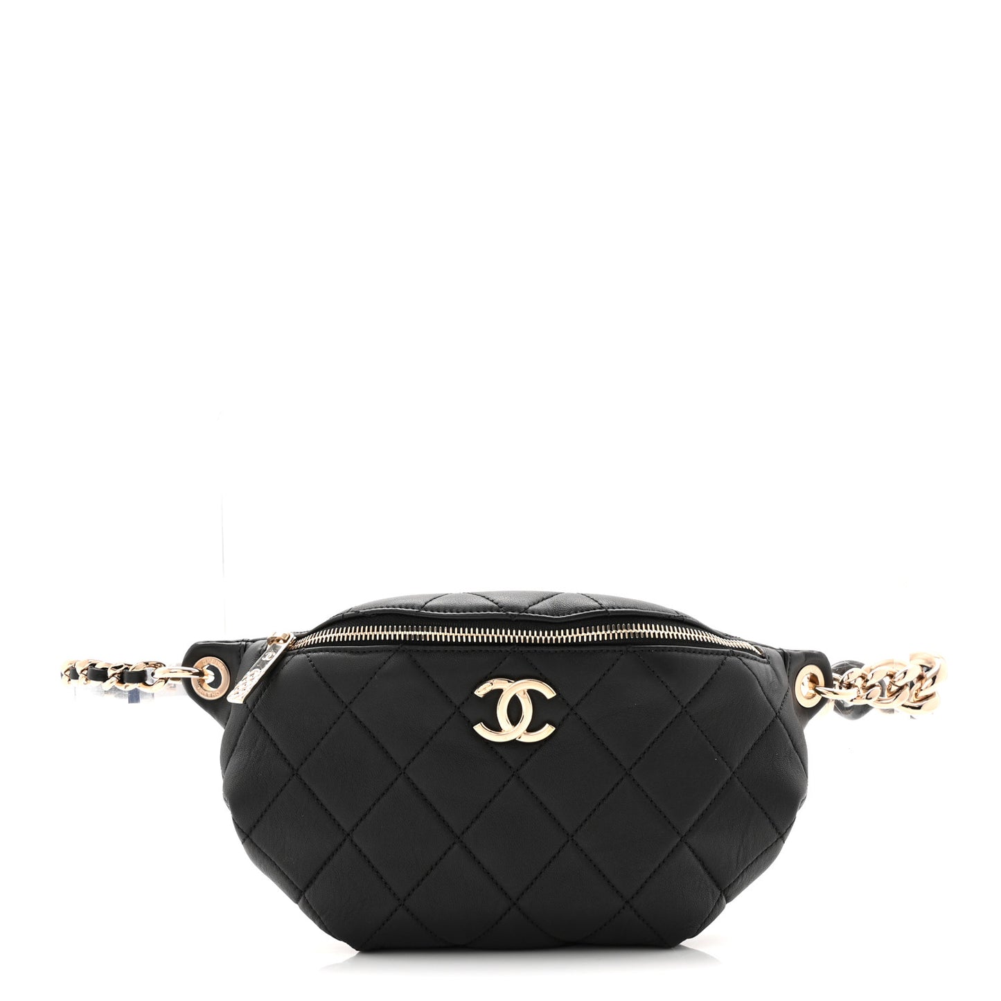 Lambskin Quilted Resin Bi-Color Waist Bag Fanny Pack Black