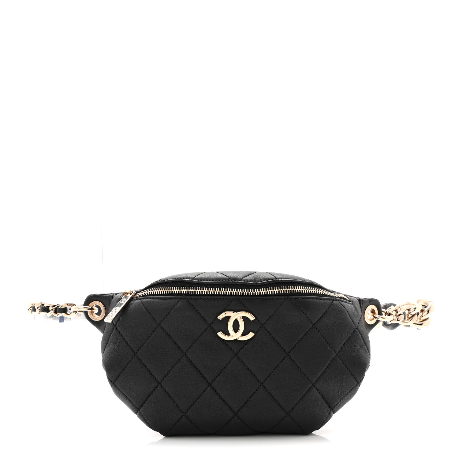 Chanel Lambskin Quilted Resin Bi-Color Waist Bag Fanny Pack Black 1 of 10