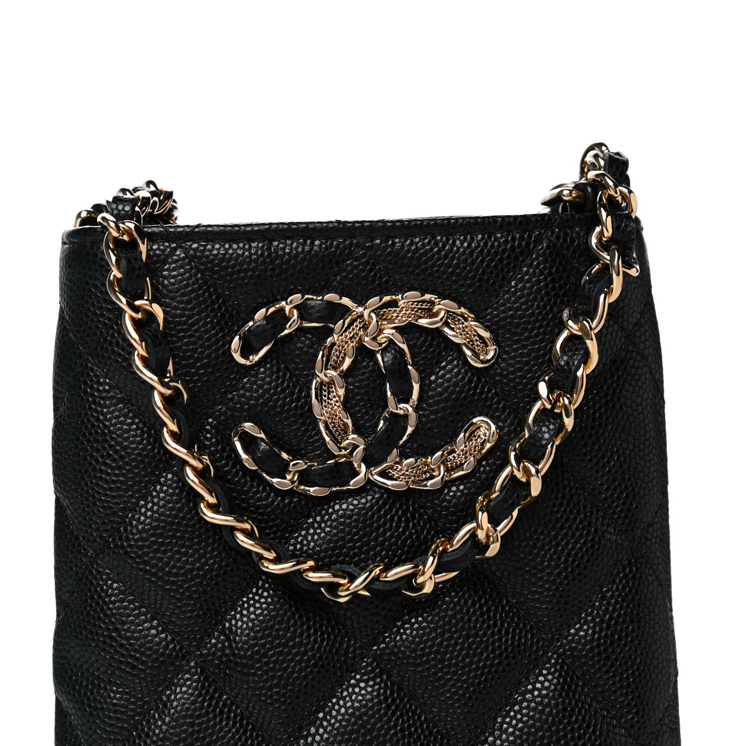 Chanel Caviar Quilted French New Wave Phone Holder With Chain Black 8 of 12