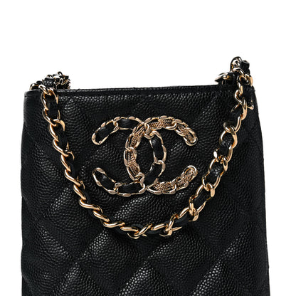 Chanel Caviar Quilted French New Wave Phone Holder With Chain Black 8 of 12