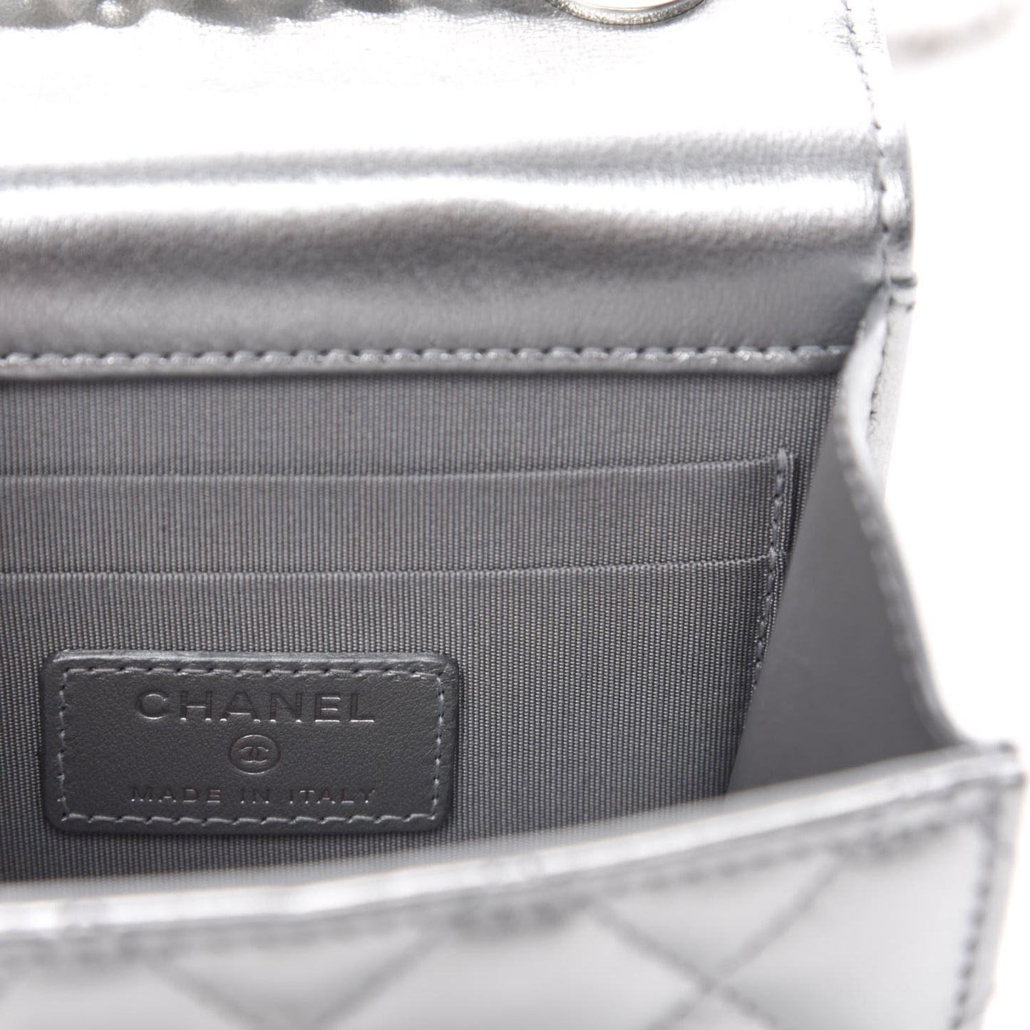Metallic Lambskin Quilted Mini Trendy CC Clutch With Chain Silver