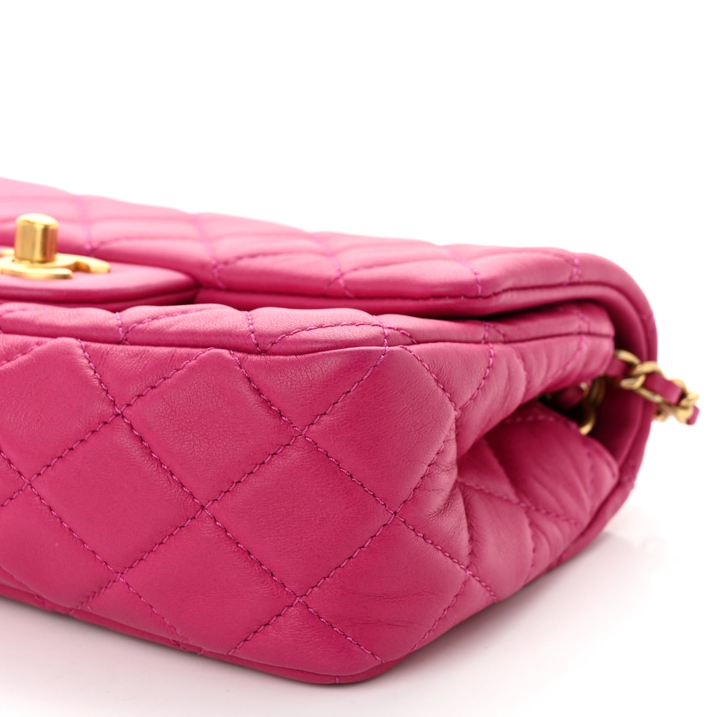 Lambskin Quilted Mini Rectangular Pearl Crush Flap Fuchsia