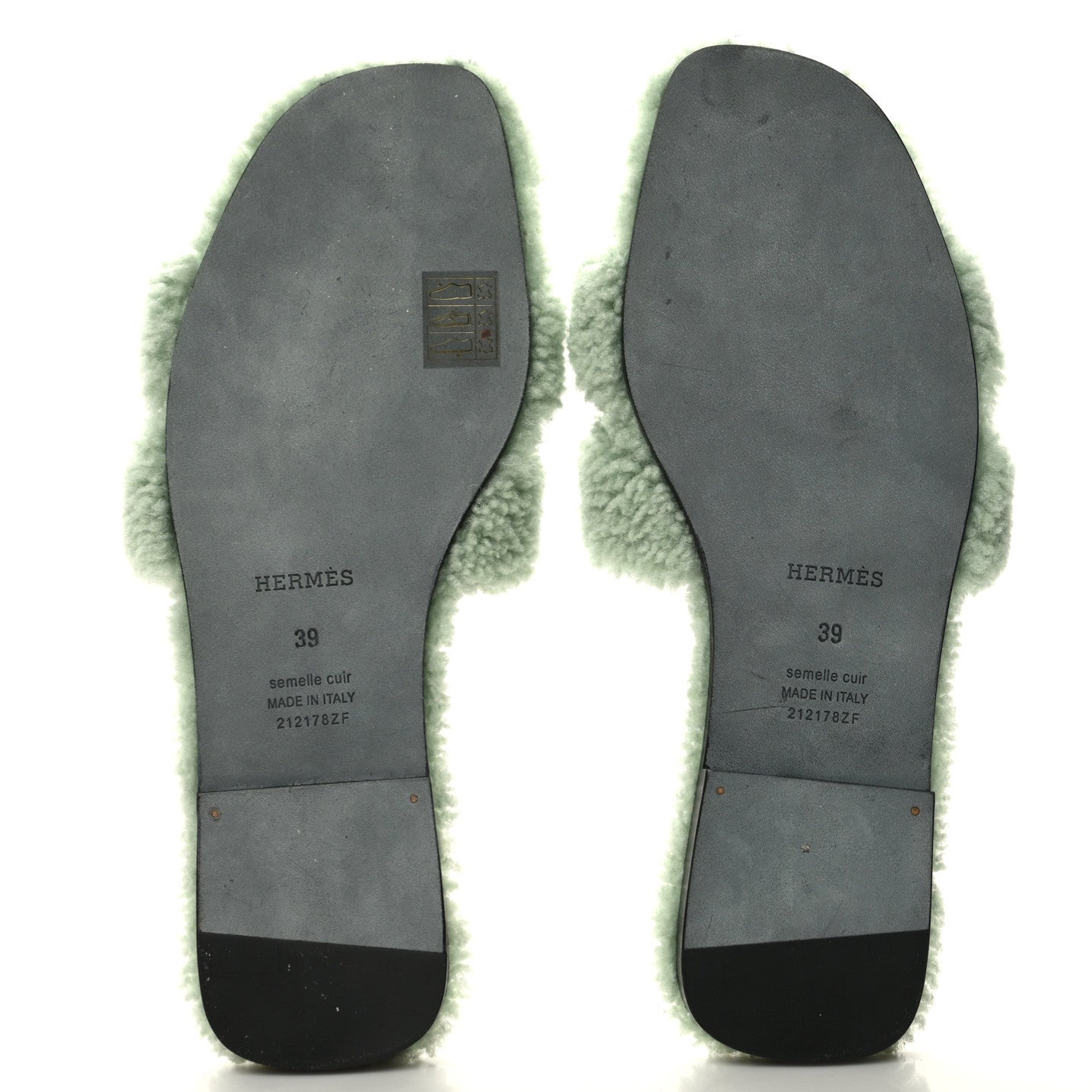 Hermes Woolskin Oran Sandals 39 Vert D’Eau 5 of 8