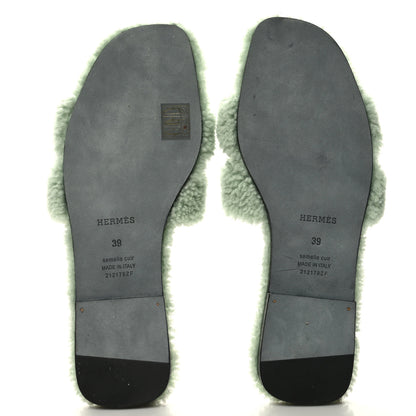 Hermes Woolskin Oran Sandals 39 Vert D’Eau 5 of 8