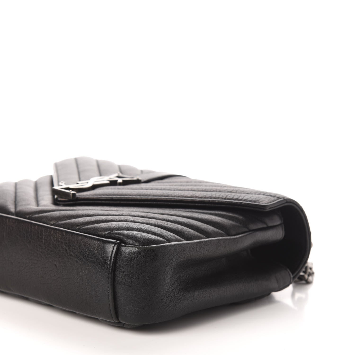 Saint Laurent Sheepskin Matelasse Chevron Monogram Medium College Bag Black 10 of 14